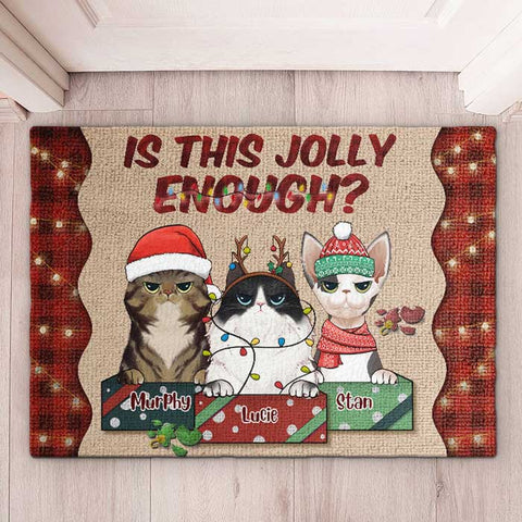 Is This Jolly Enough - Christmas Cats - Personalized Decorative Mat