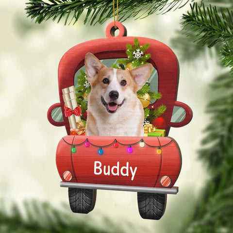 Celebrate Christmas On The Red Truck - Upload Pet Photo - Personalized Shaped Ornament