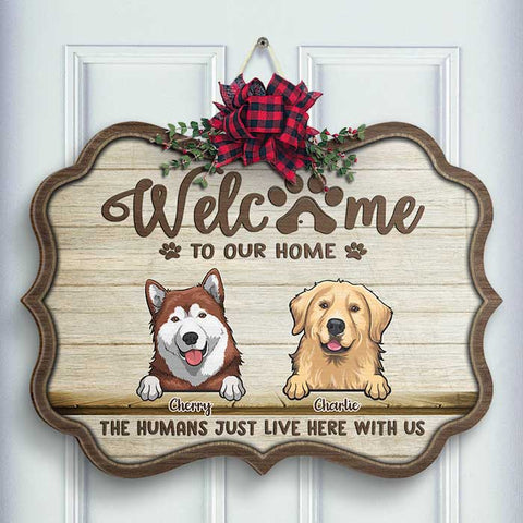 Welcome To Our Home Dog And Cat - Personalized Shaped Door Sign