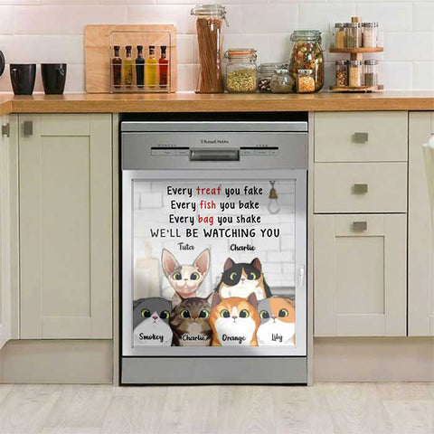 We'll Be Watching You - Cats In The Kitchen - Personalized Dishwasher Cover