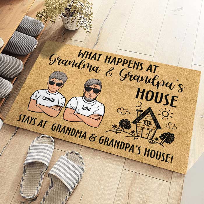 What Happens At Grandma & Grandpa's House - Personalized Decorative Mat