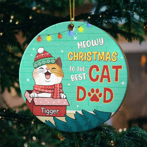 Meowy Woofmas To The Best Mom And Dad - Personalized Round Ornament