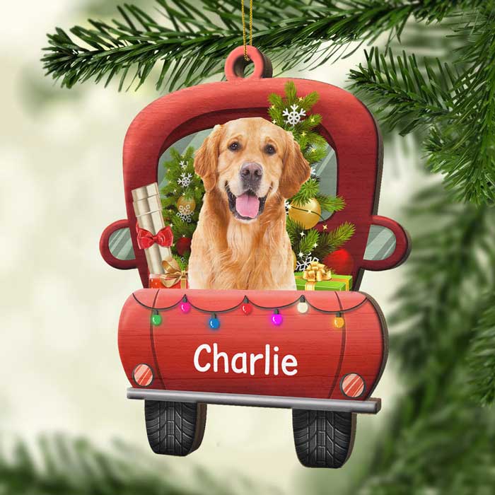 Celebrate Christmas On The Red Truck - Upload Pet Photo - Personalized Shaped Ornament