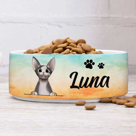 Beach Watercolor, Gift For Cat Lovers - Personalized Custom Cat Bowls