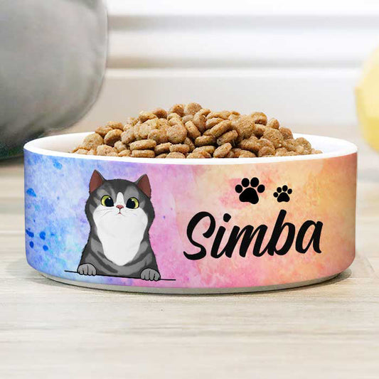 Galaxy Watercolor, Gift For Cat Lovers - Personalized Custom Cat Bowls
