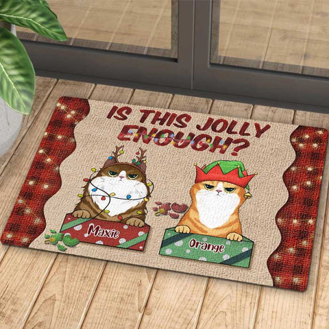Is This Jolly Enough - Christmas Cats - Personalized Decorative Mat