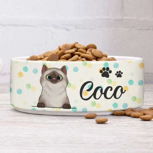 Colorful Dot, Gift For Cat Lovers - Personalized Custom Cat Bowls