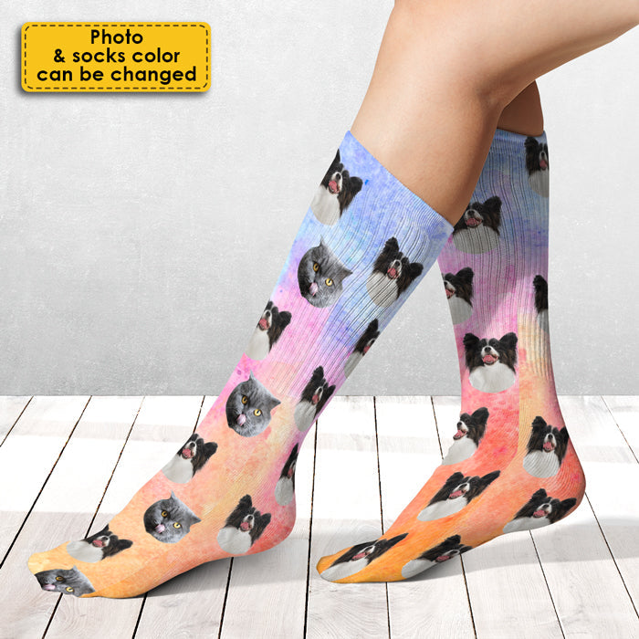 Colorful Galaxy - Upload Image, Gift For Pet Lovers - Personalized Socks