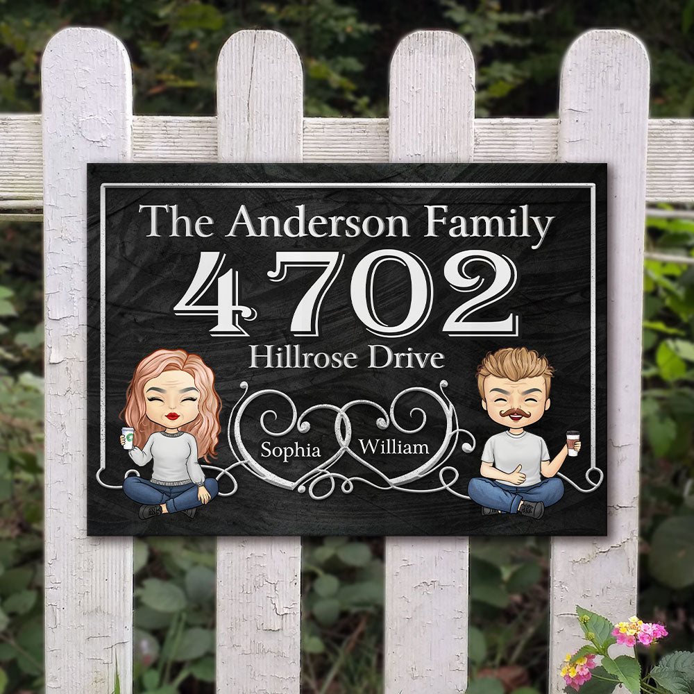 Couple Metal House Address Sign - Gift For Couples, Husband Wife - Personalized Metal Sign