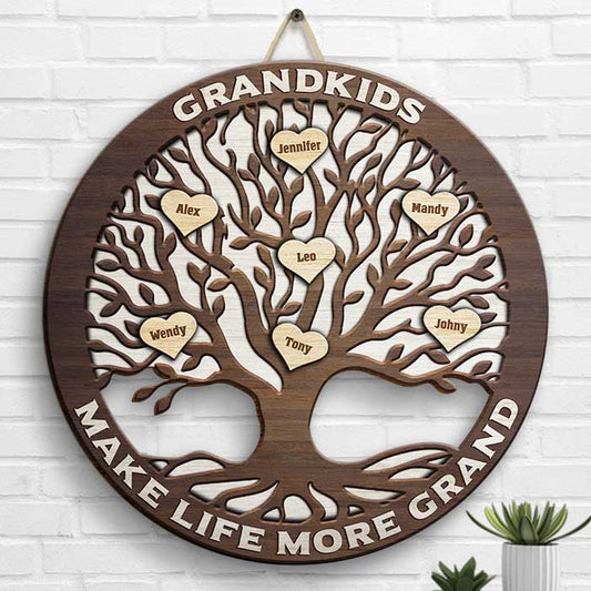 Grandkids Make Life More Grand - Gift For Mom, Grandma - Personalized Shaped Wood Sign