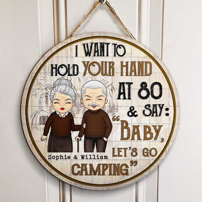 Baby Let's Go Camping At 80 - Personalized Door Sign