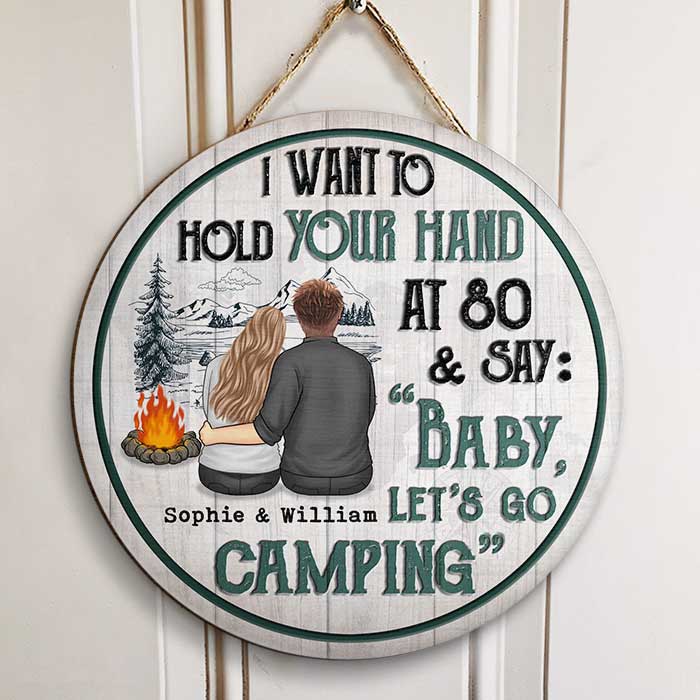 Baby Let's Go Camping At 80 - Gift For Camping Couples, Personalized Door Sign