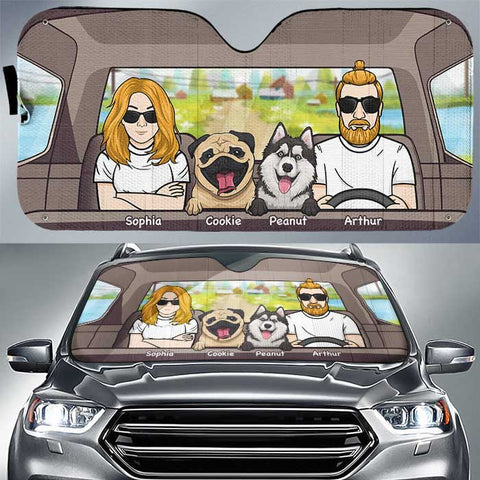 Road Trip Together With Dogs - Personalized Auto Sunshade - Gift For Couples, Husband Wife