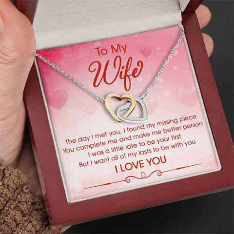 To My The Day I Met You I Found My Missing Piece - Gift For Couples, Husband Wife, Personalized Interlocking Hearts Necklace