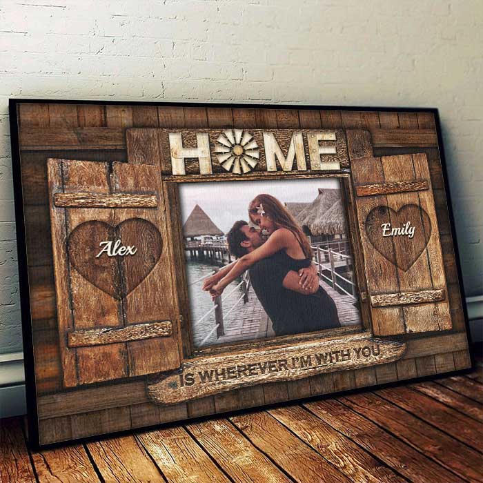 Home Is Wherever I'm With You - Upload Image, Gift For Couples, Husband Wife - Personalized Horizontal Poster