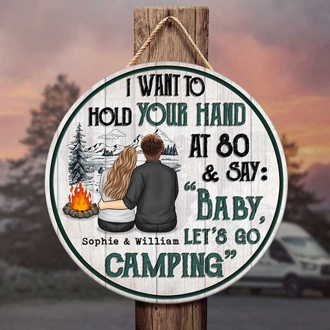 Baby Let's Go Camping At 80 - Gift For Camping Couples, Personalized Door Sign
