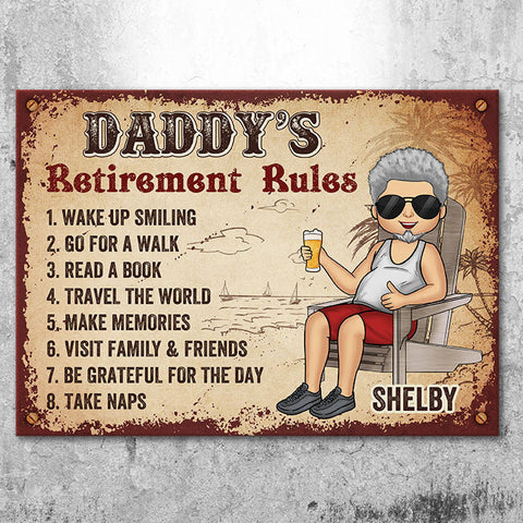 Grandpaƒ??s Retirement Rules - Gift For Dad, Grandpa - Personalized Metal Sign
