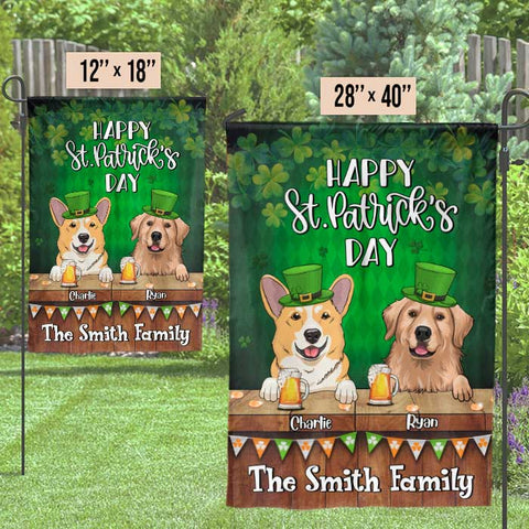 Happy St. Patrick's Day With Dogs - Gift For St. Patrick's Day, Personalized Flag