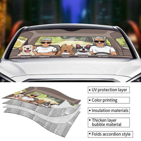 Road Trip Together With Dogs - Personalized Auto Sunshade - Gift For Couples, Husband Wife