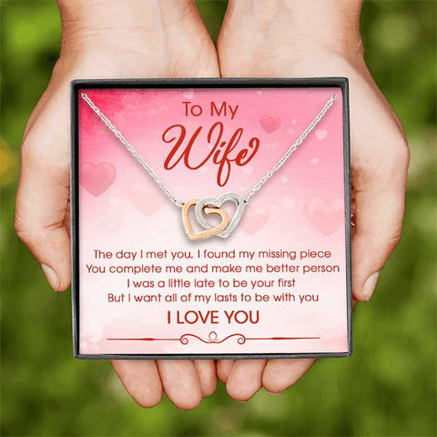 To My The Day I Met You I Found My Missing Piece - Gift For Couples, Husband Wife, Personalized Interlocking Hearts Necklace