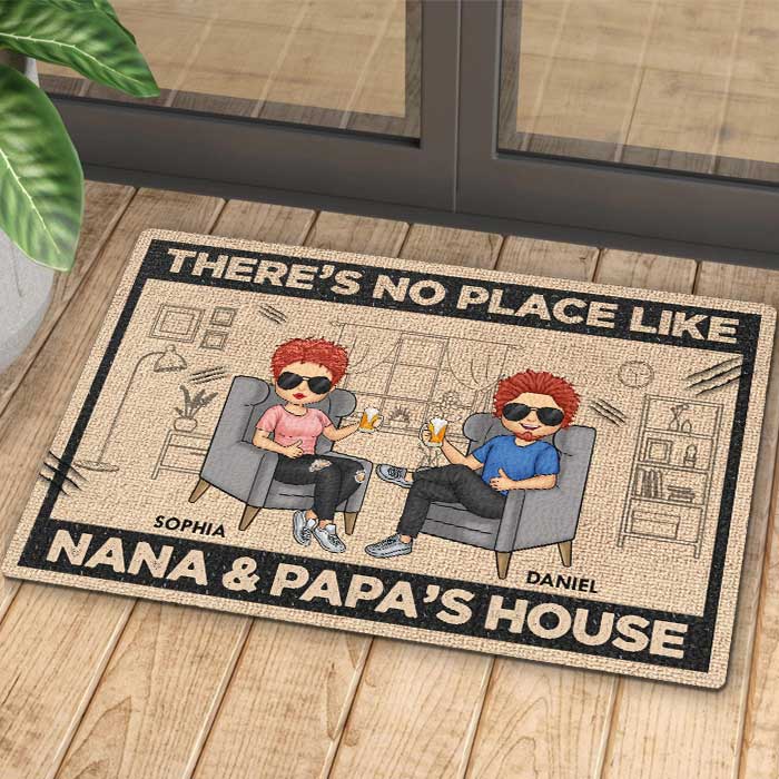There's No Place Like Nana & Papa's House - Gift For Couples, Husband Wife, Personalized Decorative Mat