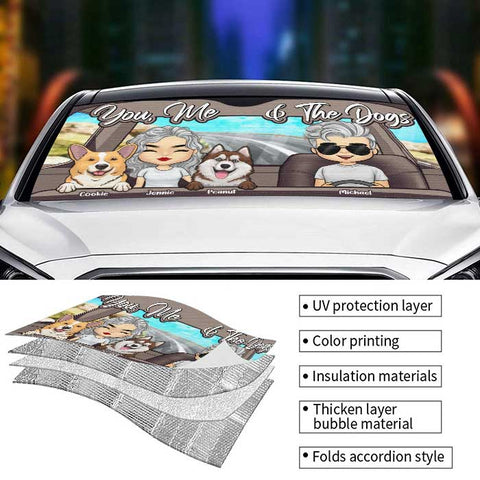 You, Me And Our Dogs - Personalized Auto Sunshade - Gift For Couples, Husband Wife