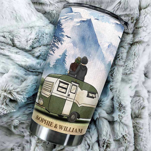 Sit By The Campfire & Watch People Park Their Campers - Gift For Couples, Husband Wife, Personalized Tumbler