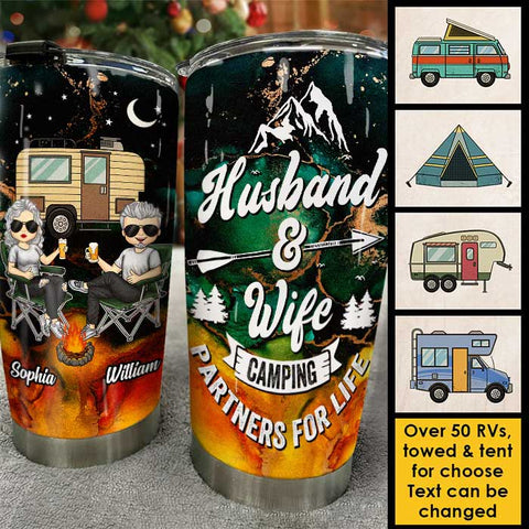 Camping Partners For Life - Husband & Wife - Gift For Camping Couples, Personalized Camping Tumbler