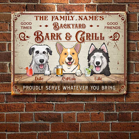 Backyard Bark & Grill - Funny Personalized Dog Metal Sign