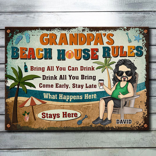 Grandpaƒ??s Beach House Rules - Gift For Dad, Grandpa - Personalized Metal Sign