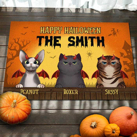 Happy Halloween - Gift For Cat Lovers - Personalized Decorative Mat