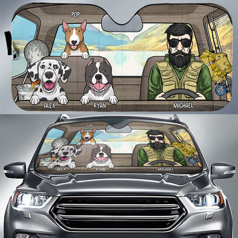 Man And His Dogs - Personalized Dog Auto Sun Shade