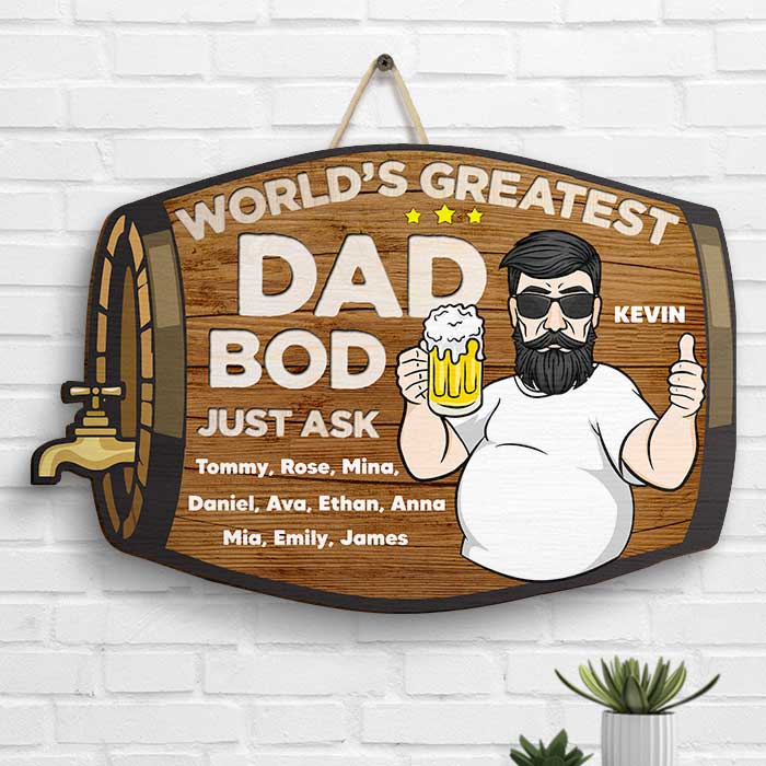 World's Greatest Grandpa Bod - Gift For Dad, Grandpa - Personalized Shaped Wood Sign