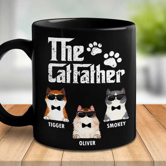 Cat Father - Gift For Dad - Personalized Black Mug