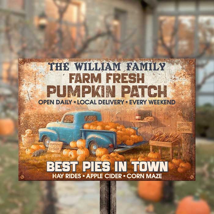 Farm Fresh - Pumpkin Patch - Best Pies In Town - Personalized Metal Sign, Halloween Ideas.