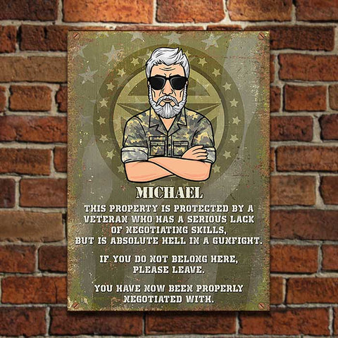 This Property Is Protected By A Veteran - Personalized Metal Sign