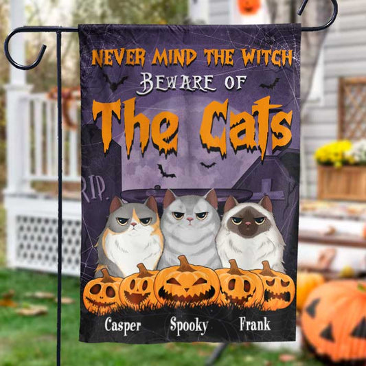 Halloween For Cats - Never Mind The Witch Beware Of The Cat - Personalized Funny Cat Flag, Halloween Ideas