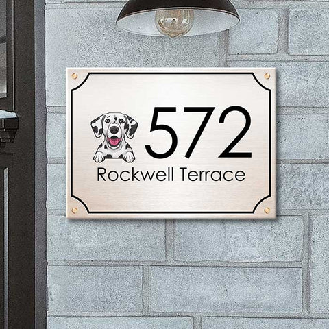 Dog Peeking House Number - Personalized Metal Sign