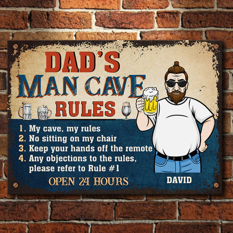 Dadƒ??s Man Cave Rules - Gift For Dad, Grandpa - Personalized Metal Sign