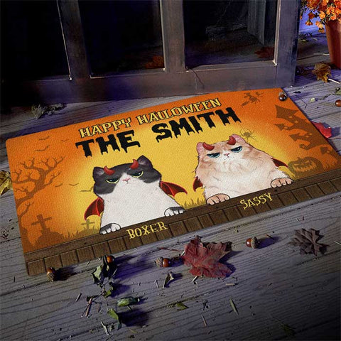 Happy Halloween - Gift For Cat Lovers - Personalized Decorative Mat