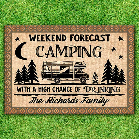 Camping With A High Chance Of Drinking - Personalized Decorative Mat
