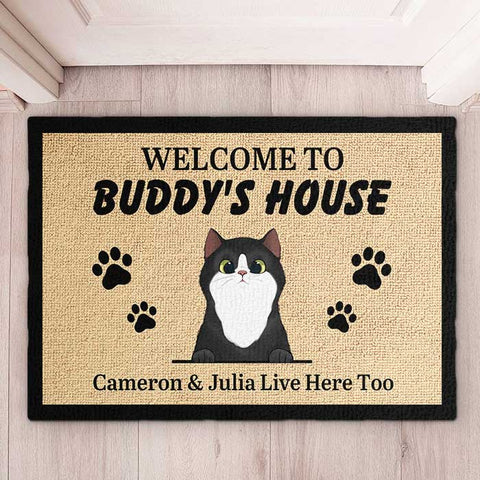 Personalized Welcome to Cat's House - Funny Personalized Cat Decorative Mat