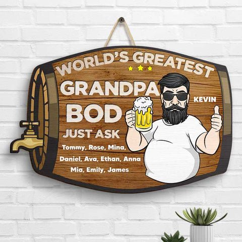 World's Greatest Grandpa Bod - Gift For Dad, Grandpa - Personalized Shaped Wood Sign