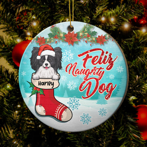 Happy Pawlidays - On The Naughty List And Regret Nothing - Personalized Round Ornament