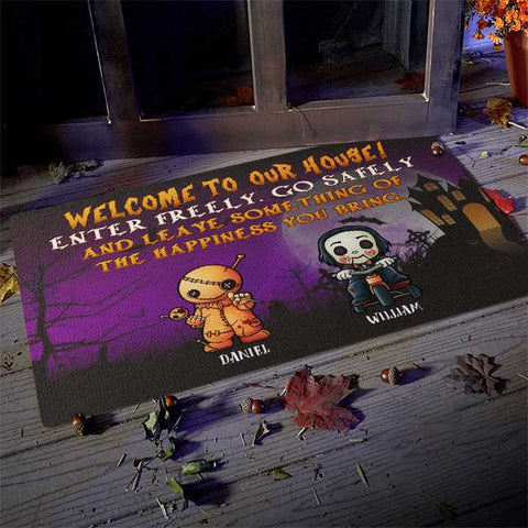 Leave Something Of The Happiness You Bring - Personalized Decorative Mat, Halloween Ideas.