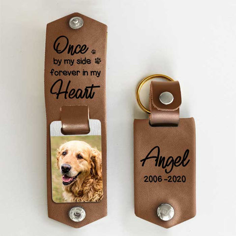 Once By My Side - Personalized PU Leather Keychain - Upload Image, Memorial Gift, Sympathy Gift