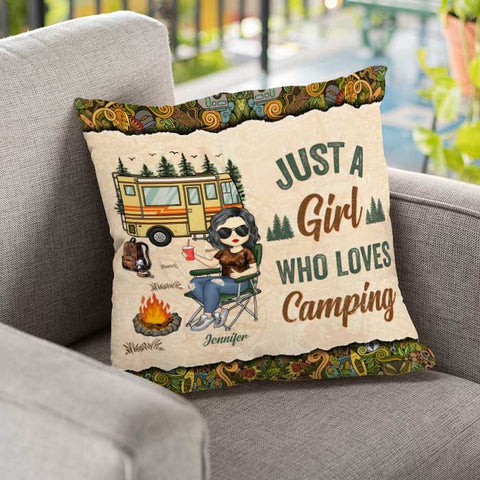 Just A Girl Who Loves Camping - Personalized Camping Pillow (Insert Included)