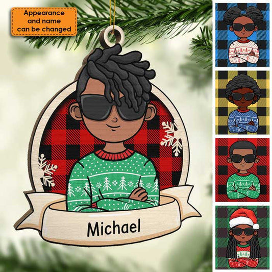 African American Kids Celebrate Christmas - Personalized Shaped Ornament