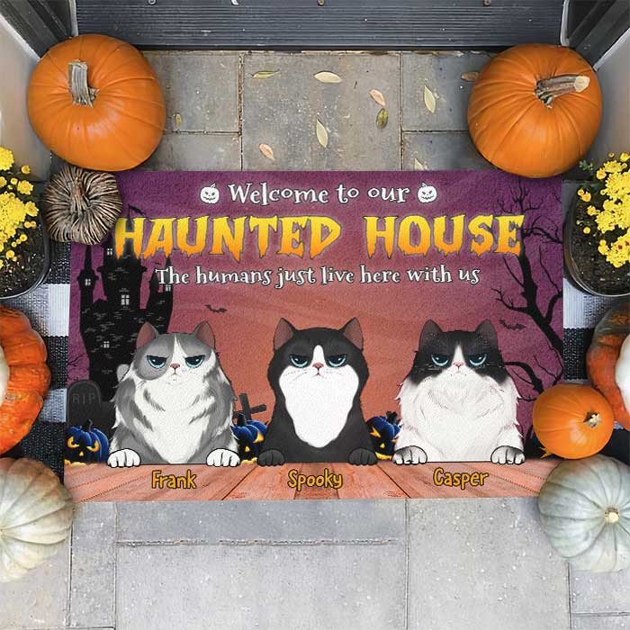 Welcome To Our Haunted House - Personalized Decorative Mat, Halloween Ideas.
