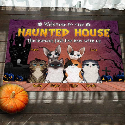Welcome To Our Haunted House - Personalized Decorative Mat, Halloween Ideas.